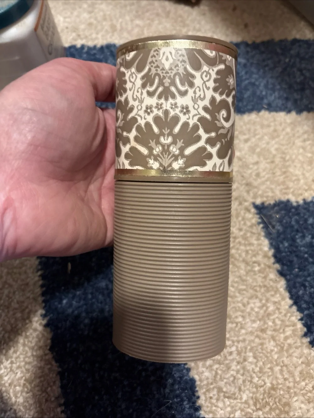 Avon Taupe and Cream Patterned Cylinder Vase